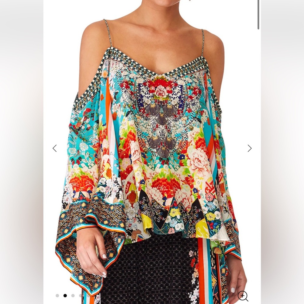 Camilla Galaxy Girl 100% silk top S Immaculate Flare Sleeve drop shoulder